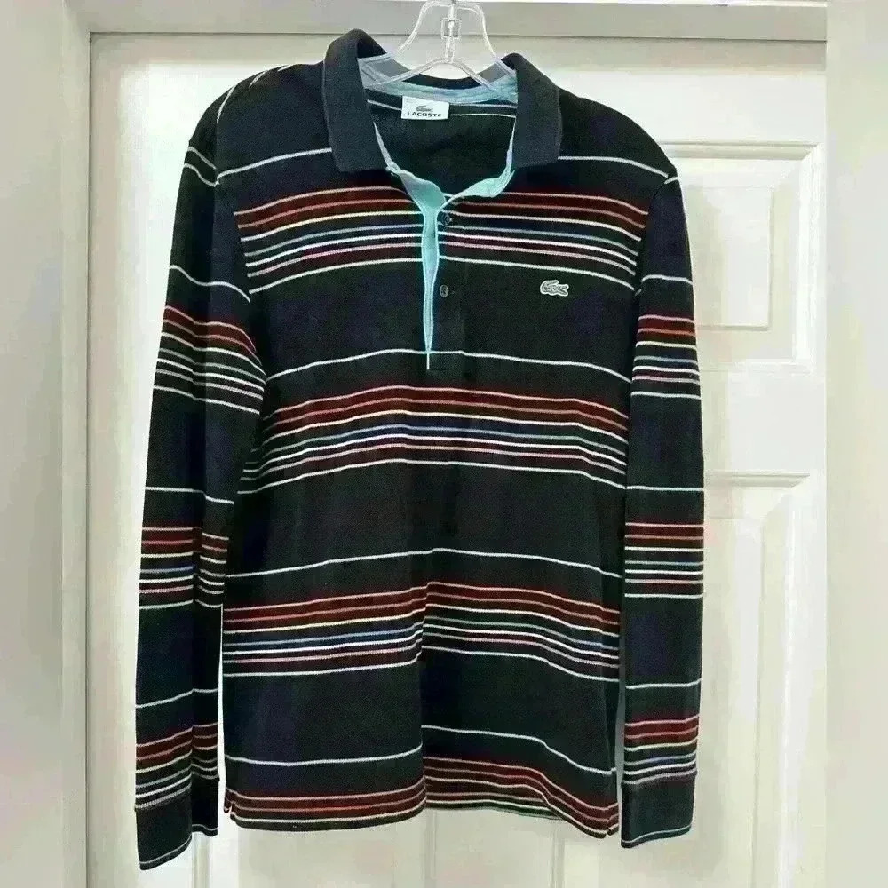 Lacoste Vintage polo sweatshirt‎ long-sleeve multicolor striped size S/M